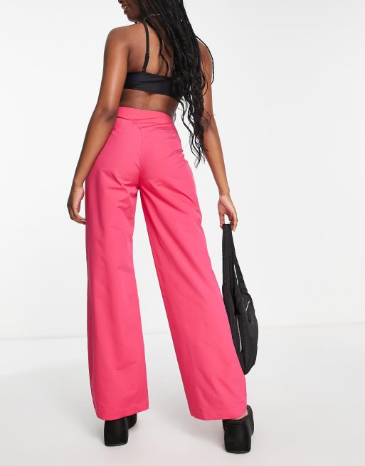 COLLUSION straight leg wrap trousers in pink, 4 of 4