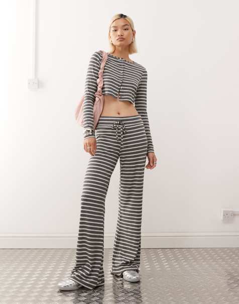 COLLUSION straight leg yoga pant in grey stripe co-ord - view 1