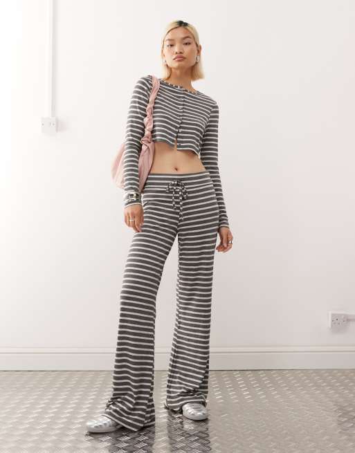 COLLUSION straight leg yoga pants in grey stripe (Part of a set)