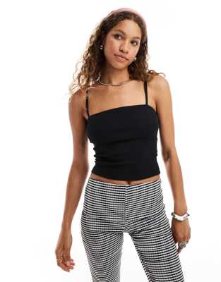Collusion Straight Neck Longline Ribbed Cami In Black