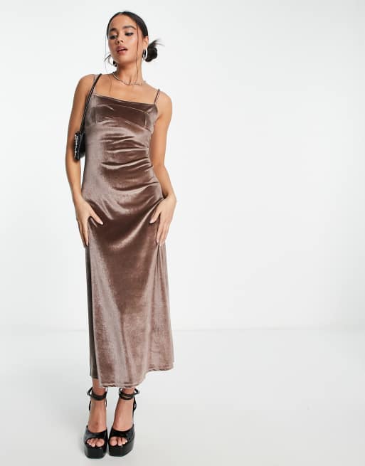 Straight neck satin dress sale