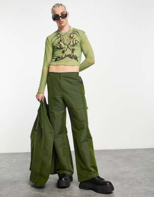 COLLUSION straight pants in khaki - part of a set-Green