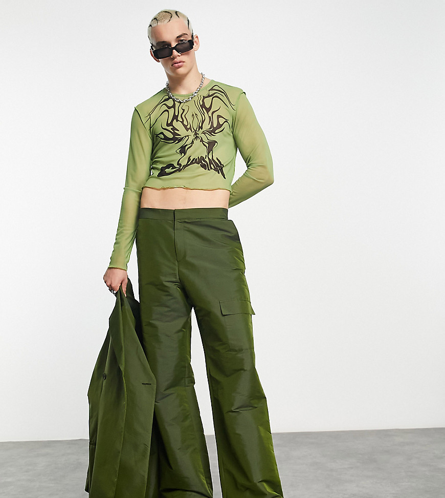 COLLUSION straight pants in khaki - part of a set-Green