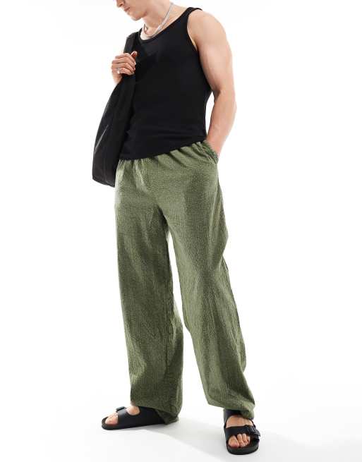 COLLUSION – Strandhose aus Leinen in Khaki mit Struktur