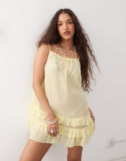 COLLUSION – Strandkleid aus Netzstoff in Gelb