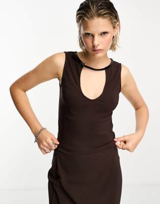 Mango ring detail double strap crop top in brown, Compare