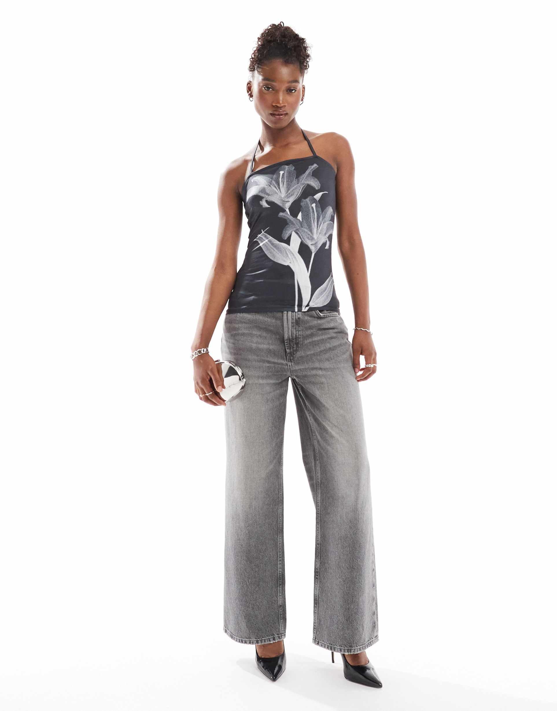 collusion strappy cami longline halter in mono floral