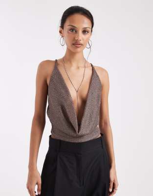 Collusion Strappy Extreme Cowl Halter Top In Multi