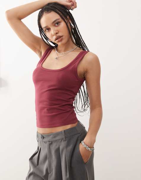 COLLUSION strappy square neck cami top in cherry red - view 1
