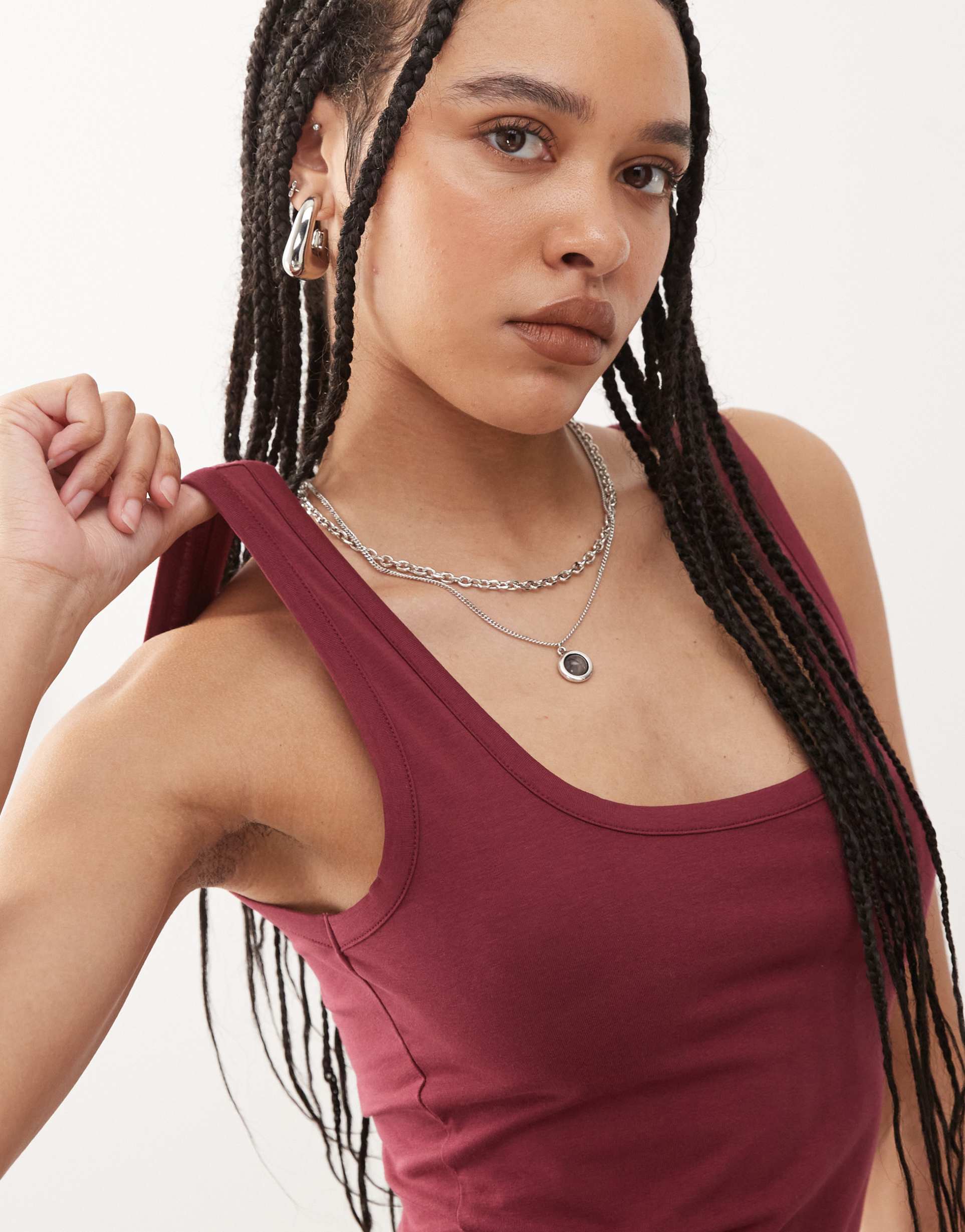 collusion strappy square neck cami top in cherry red