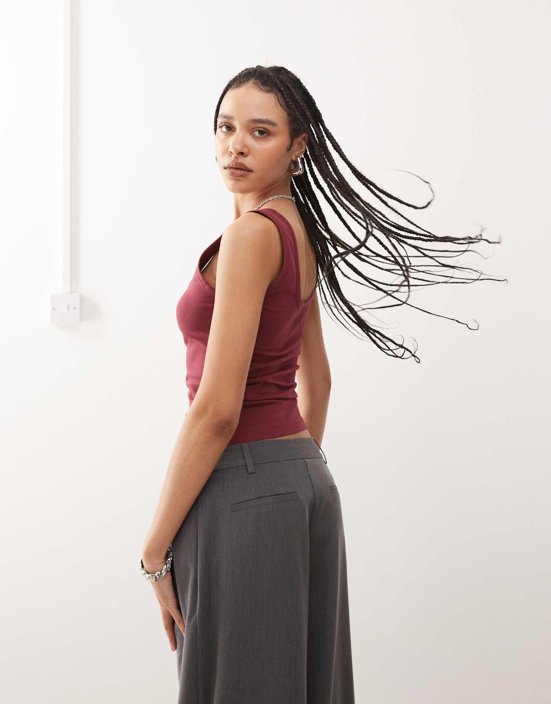collusion strappy square neck cami top in cherry red