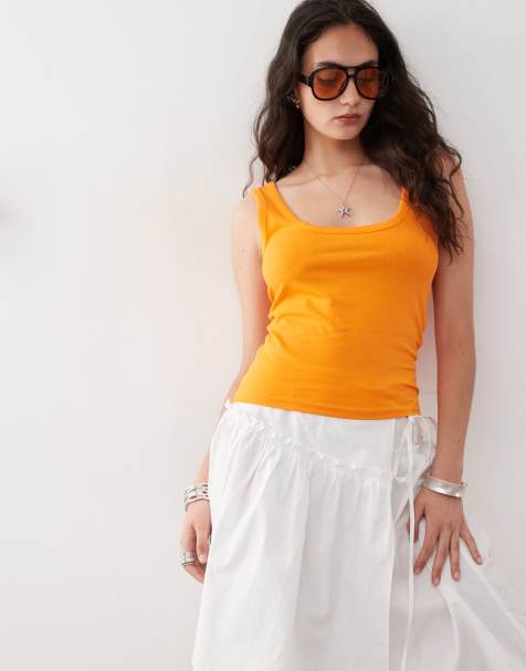COLLUSION strappy square neck cami top in orange - view 1