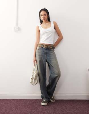 Collusion Strappy Square Neck Cami Top In White