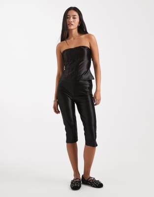 Collusion Stretch Satin Bandeau Corset Top Co-ord-black In Black