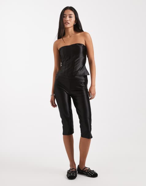 COLLUSION stretch satin co ord in black - view 1