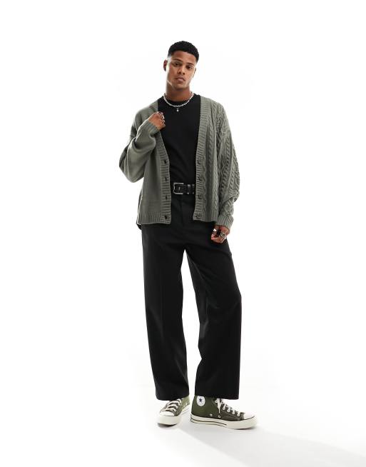 COLLUSION – Strickjacke in Anthrazit mit Zopfstrickmustermix ASOS