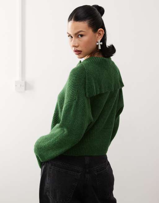 COLLUSION – Strickjacke in Dunkelgrün mit Reißverschluss und