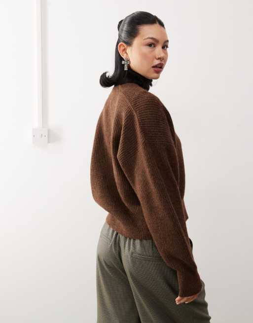 COLLUSION – Strickjacke in Mokka mit Ballonärmeln, 3 von 4