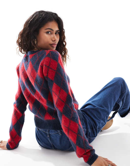 Bunte Wolljacke Rote Wolljacke COLLUSION – Strickjacke In Rot Und