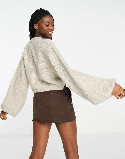 COLLUSION – Strickjacke mit Ballonärmeln in Beige , 2 von 4