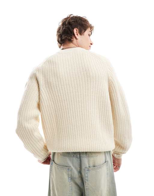 COLLUSION knitted crew neck sweater in ecru