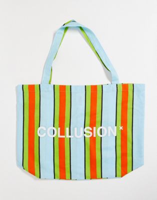 COLLUSION stripe beach bag co-ord  in multi