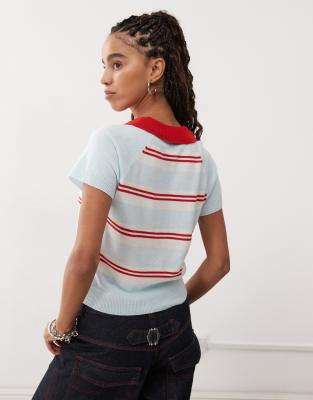 Collusion Stripe Button Down Top In Blue
