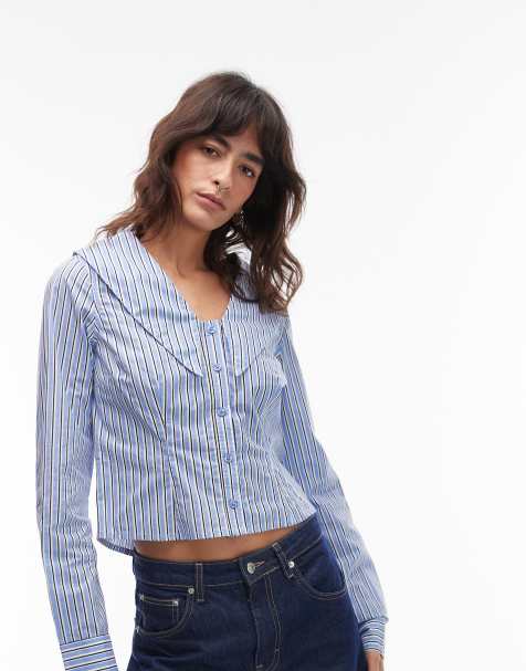 COLLUSION stripe collar blouse in blue - view 1