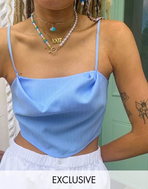 COLLUSION stripe corset crop top in blue ASOS