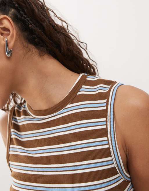 COLLUSION stripe cropped vest top in brown