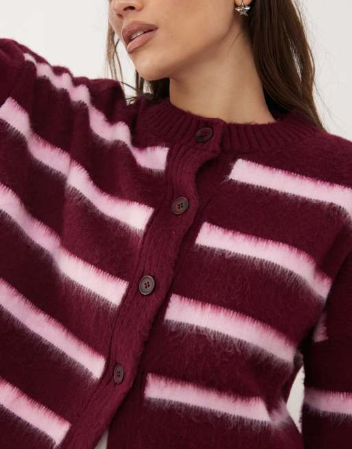 COLLUSION stripe knit cardigan in bright pink, 4 of 4