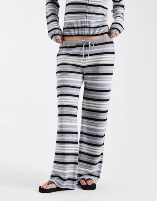 COLLUSION stripe knit straight leg pants in gray and blue, 2 of 5