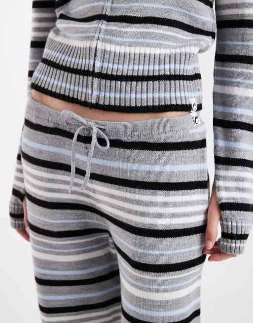 COLLUSION stripe knit straight leg pants in gray and blue, 3 of 5