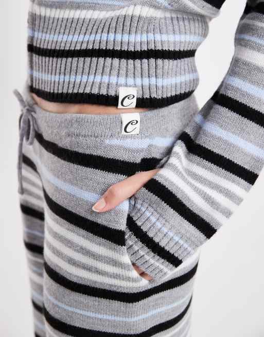 COLLUSION stripe knit straight leg pants in gray and blue, 4 of 5