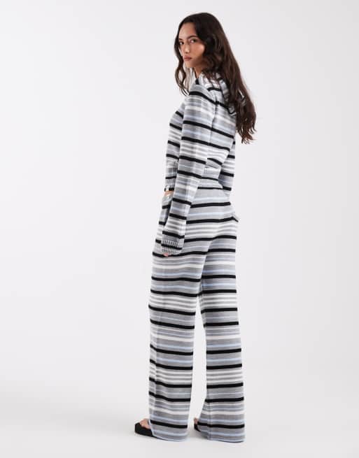 COLLUSION stripe knit straight leg pants in gray and blue, 5 of 5
