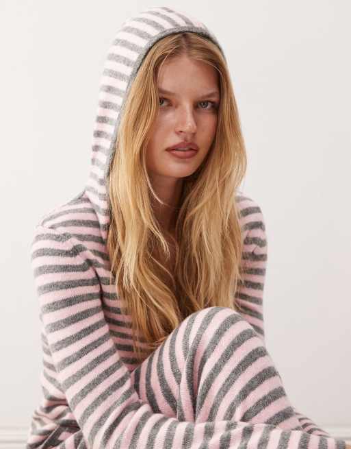 COLLUSION stripe knit zip up hoodie in pink and gray