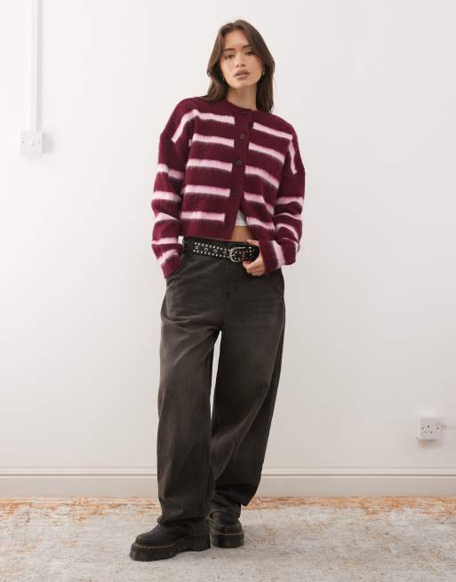 COLLUSION stripe knitted cardi in bright pink, 2 of 4