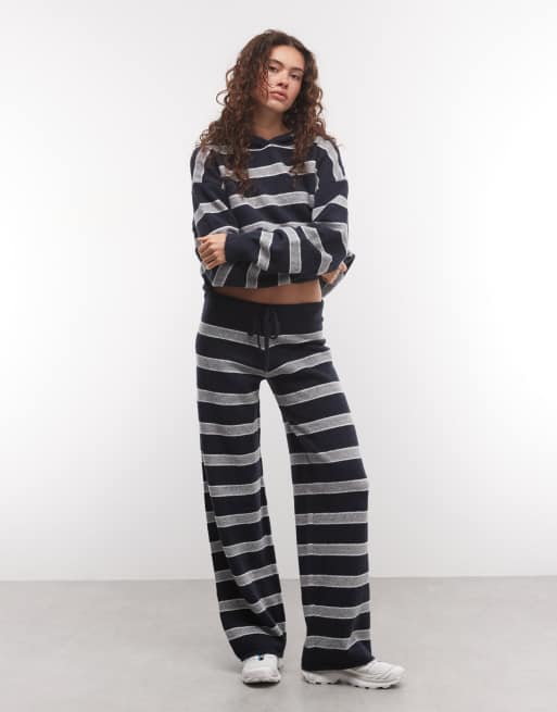 COLLUSION knitted oversized hoodie & pants set in navy & grey stripe, 2 of 3