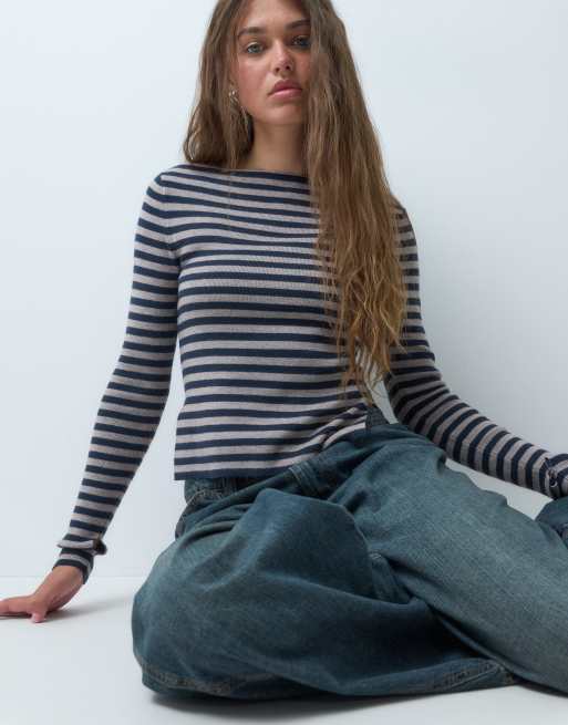 COLLUSION stripe knitted slash neck top, 4 of 4