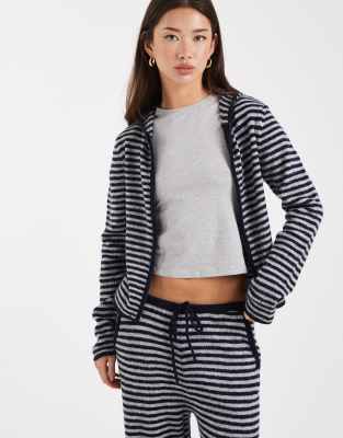 Collusion Stripe Knitted Zip Through Hoodie In Multi