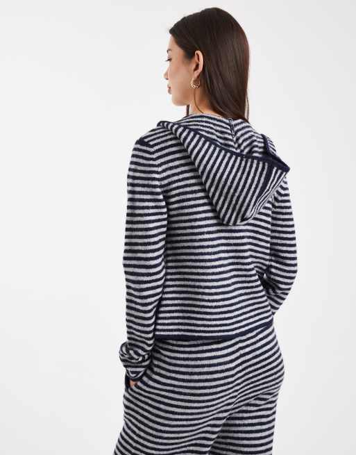 COLLUSION stripe knitted zip through hoodie in blue grey stripe | ASOS