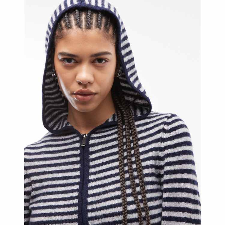 COLLUSION stripe knitted zip through hoodie in blue grey stripe | ASOS
