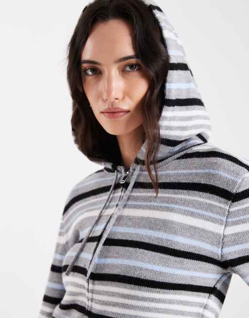 COLLUSION stripe knitted zip through hoodie in grey and blue | ASOS