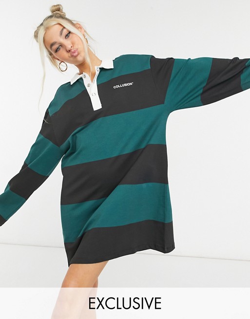COLLUSION stripe long sleeve rugby dress