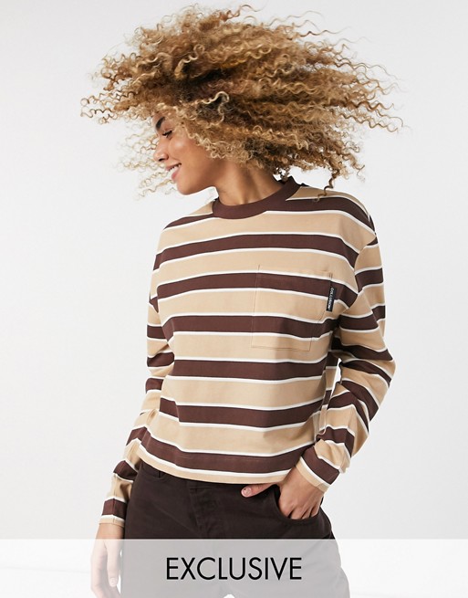 COLLUSION stripe pique crop long sleeve T shirt