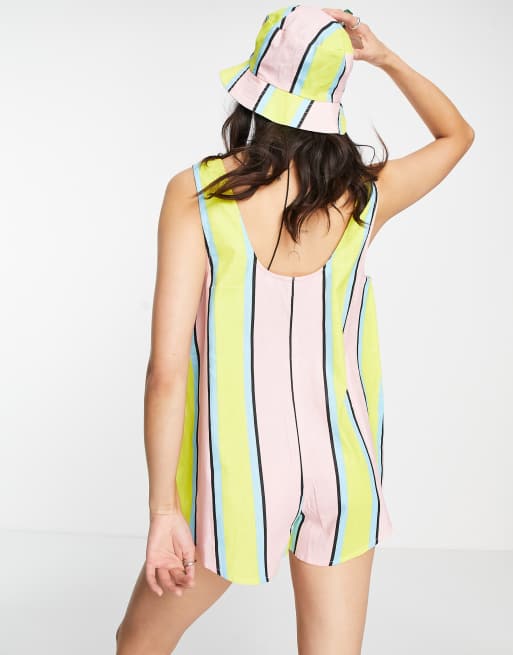 COLLUSION stripe romper co-ord in multi, 3 of 4