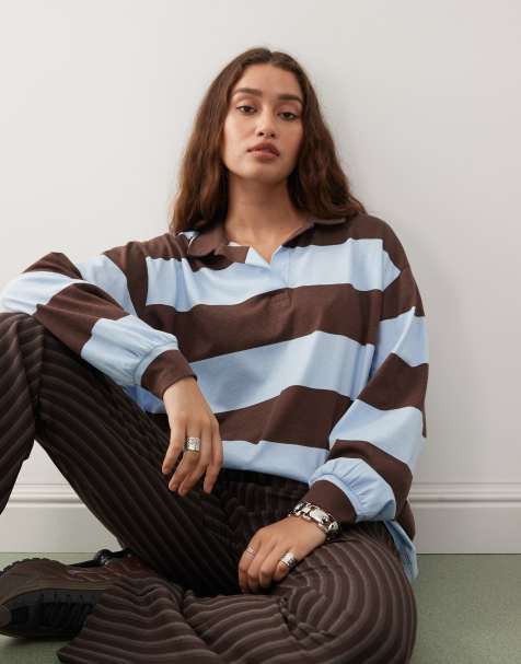 COLLUSION stripe rugby top in boxy fit blue stripe - view 1