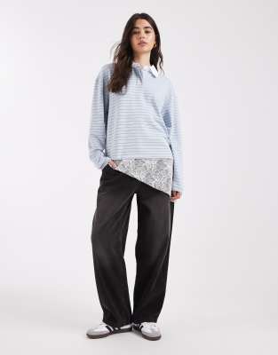 Collusion Stripe Rugby Top With Asymmetric Lace Trim In Black