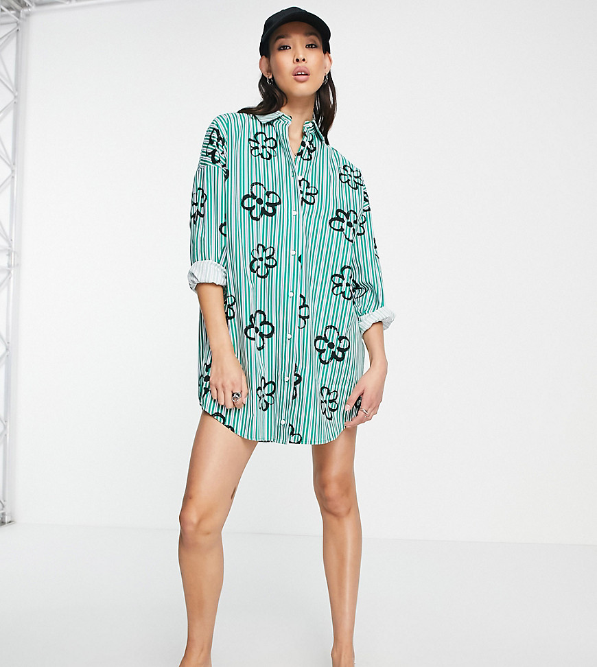 COLLUSION stripe shirt dress with floral print-Multi