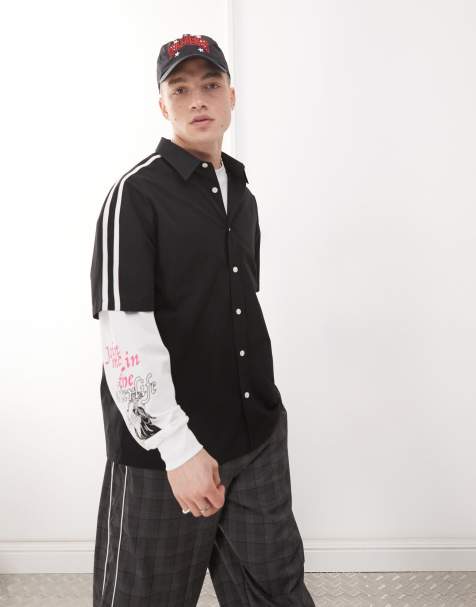 COLLUSION stripe shoulder SL shirt in black - view 1